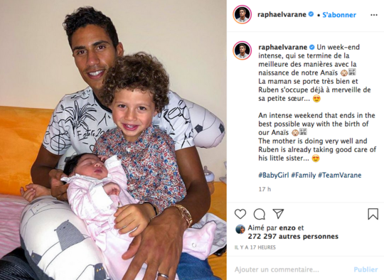 Raphael Varane De Nouveau Papa Le Footballeur Devoile Le Visage Du Bebe Et Son Prenom Avec Une Superbe Photo De Famille