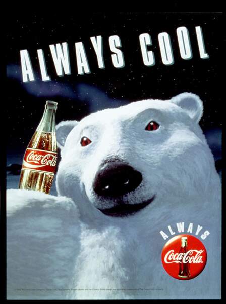 Affiche Coca Cola de 1993 - 1ère campagne avec l'ours polaire généré par ordinateur