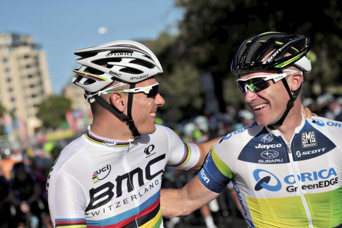 Stuart O'Grady, à droite de Philippe Gilbert, 39 ans, est lui-aussi un habitué du Tour (17e participation) !