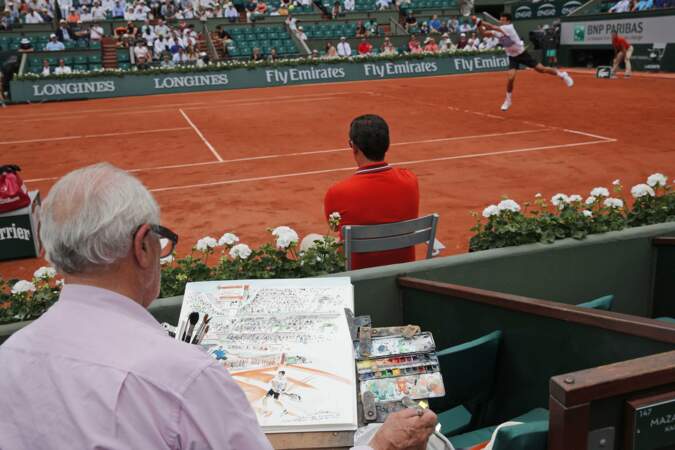 Novak Djokovic est en train de se faire croquer... par un artiste-peintre !