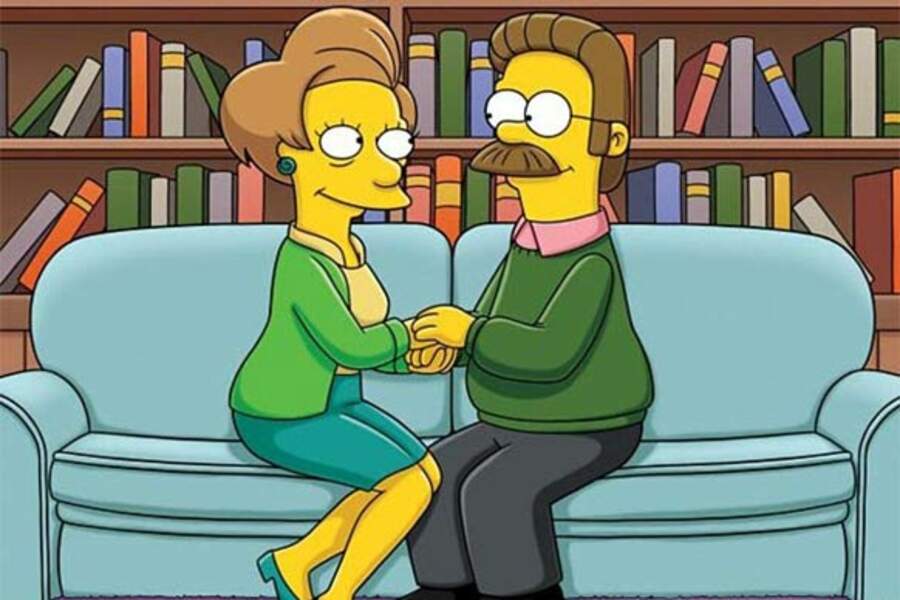 Devenu veuf, le très catho Ned Flanders entame une liaison avec Edna Krabappel. Shocking chez les fans des Simpson 