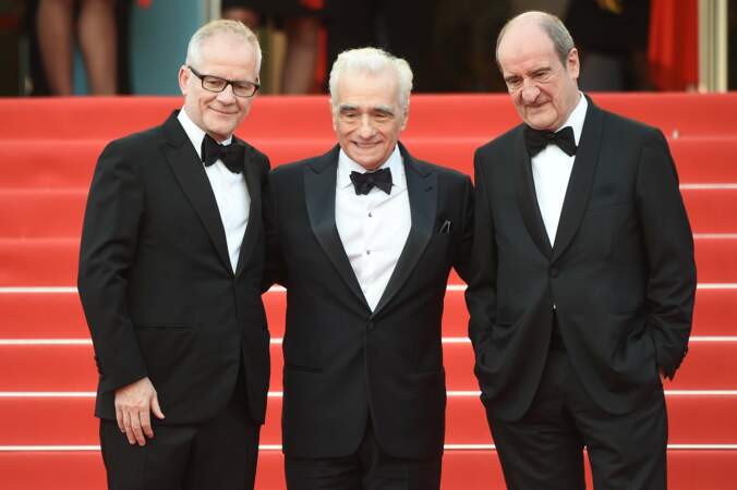Martin Scorsese entouré de Thierry Frémeaux et Pierre Lescure