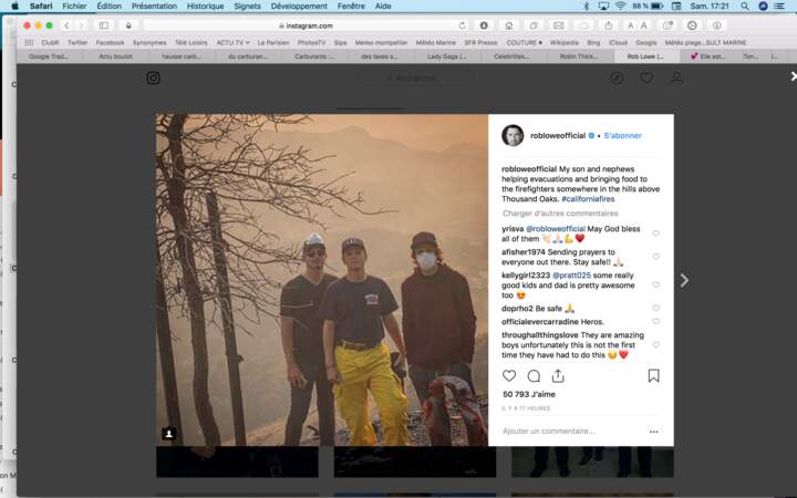 Rob Lowe a posté une photo de son fils et ses neveux aidant les pompiers dans les collines en feu
