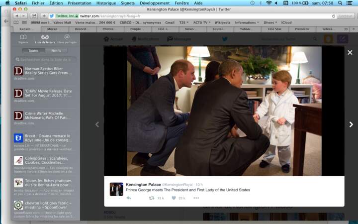 Et voici le moment le plus chou de la soirée : baby George en pyjama saluant Barack Obama