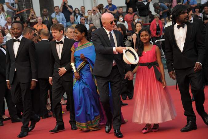 L'équipe du film "Dheepan" lors de la montée des marches au Festival de Cannes