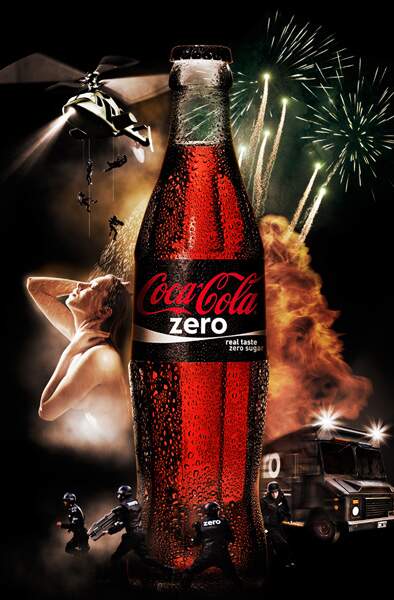 Affiche Coca Cola de 2009 - Le vrai goût, le sucre en moins