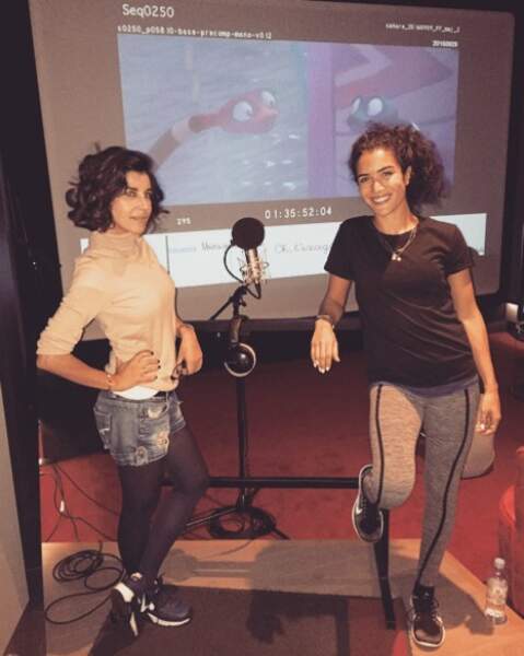 Avec Reem Kherici durant l'enregistrement des voix du dessin animé "Sahara"