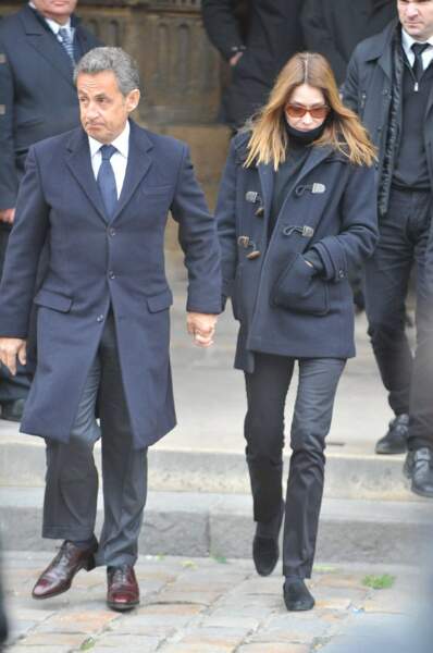 Nicolas Sarkozy et sa femme Carla Bruni lors des obsèques de Jacques Chancel, en l'église Saint-Germain-des-Prés