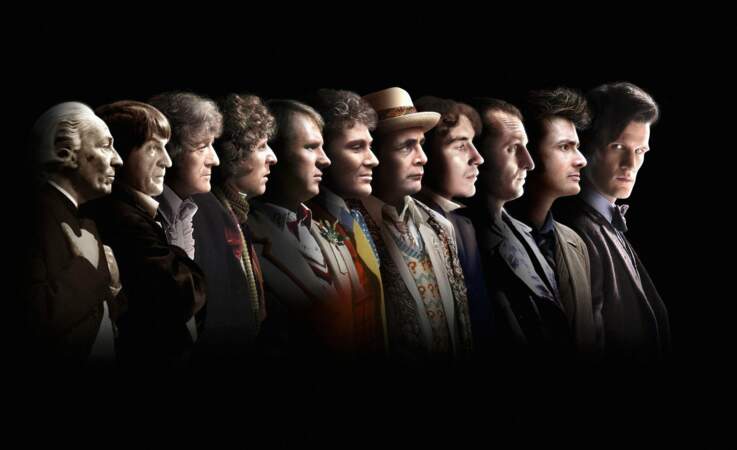 Un montage avec les onze premiers Doctor Who avant le douzième Peter Capaldi (seul absent sur la photo) 