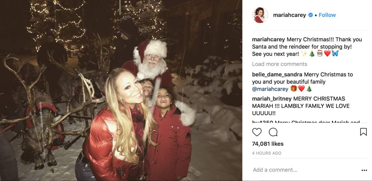 Mariah Carey remercie le père Noël et ses rennes d'être passés