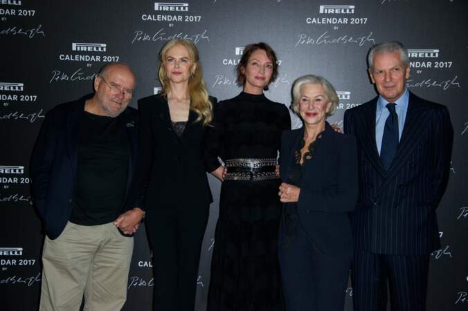 Le photographe Peter Lindbergh et les actrices Nicole Kidman, Uma Thurman et Helen Mirren