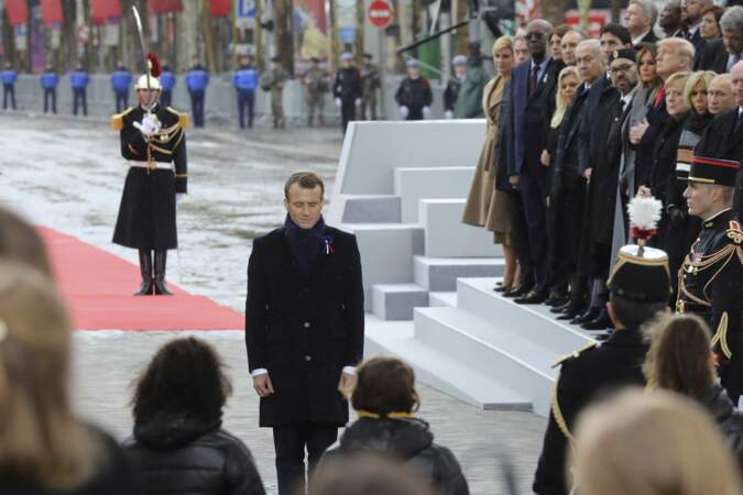 Le président Emmanuel Macron lors de la commémoration du 11 novembre sous l'Arc de Triomphe