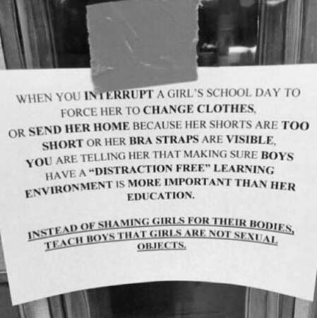 Dans ce post, elle s'insurge du renvoi d'adolescentes de leur lycée à cause de leurs tenues.