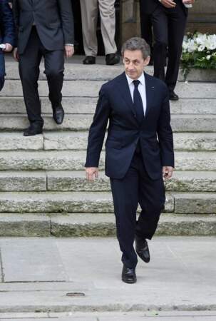 Nicolas Sarkozy aux obsèques de Patrice Dominguez en la basilique Sainte-Clotilde, à Paris, le 16 avril 2015