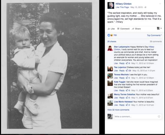 Hillary Rodham, âgée de quelques mois, dans les bras de sa maman Dorothy