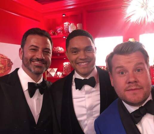 Le trio des présentateurs les plus influents des USA : Jimmy Kimmel, Trevor Noah et James Corden
