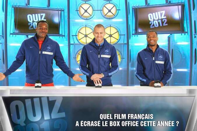Steve Mandanda, Jérémy Ménez et Patrice Evra lors du Quiz Téléfoot