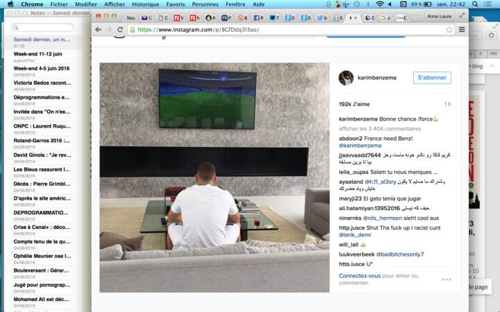 C'est devant la télé que Karim Benzema a souhaité "force" et "bonne chance" à l'équipe de France