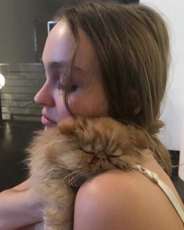 Le chaton de Lily-Rose Depp a l'air aussi doux que moelleux. Le repose-tête parfait, en somme. 