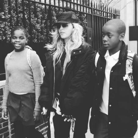Madonna et ses deux enfants adoptés au Malawi : David et Mercy. 