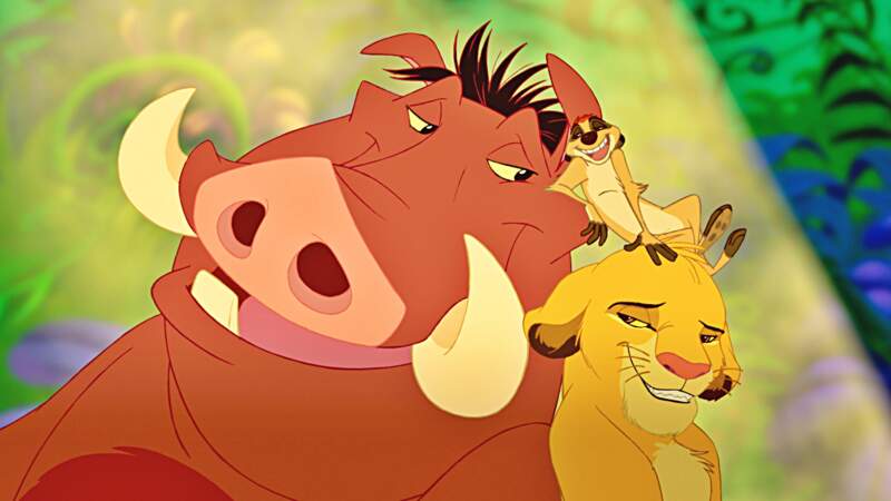 Simba et ses deux amis, Timon le suricate et Pumbaa le phacochère (Le Roi Lion, 1994)