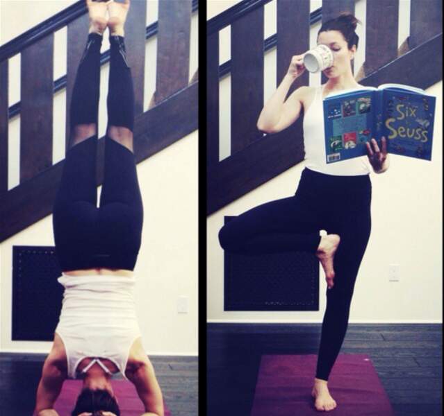 Yoga aussi pour Jessica Biel (qui arrive à faire plein de trucs en même temps). 