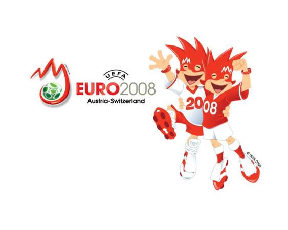 Trix et Flix, les jumeaux de l'Euro 2008 en Autriche et en Suisse, aux couleurs des deux pays.
