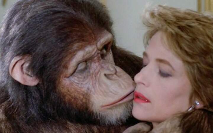 Avec un primate (ter) : Charlotte Rampling et un chimpanzé dans Max, mon amour (1985)