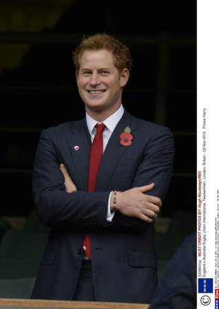 Novembre 2013 à Twickenham, Harry assiste à un match de rugby : Angleterre v Australie.