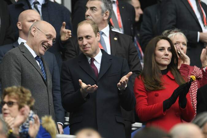 Kate Middleton, le prince William et Bernard Laporte au match de rugby France - Pays de Galles