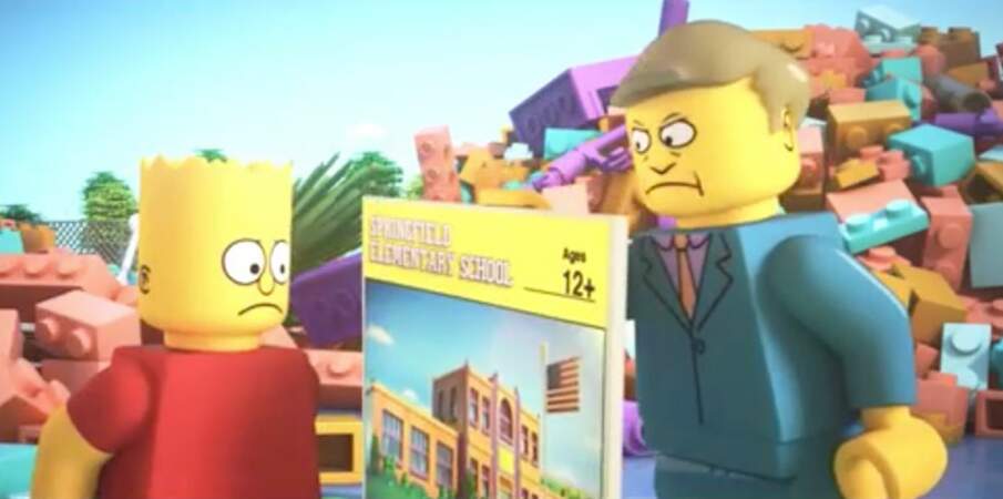 Bart a fait des bêtises en détruisant l'école : Skiner, le directeur lui fera tout reconstruire, Lego par Lego...