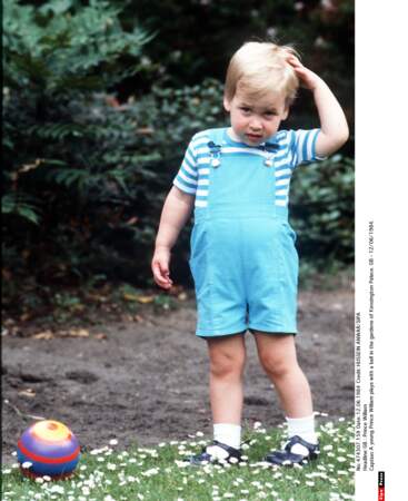 Le joli petit prince William joue dans le jardin de Kensington, il a 2 ans