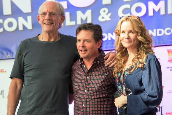 Christopher Lloyd, Michael J Fox et Lea Thompson au Comic Con de Londres en juillet 2015.