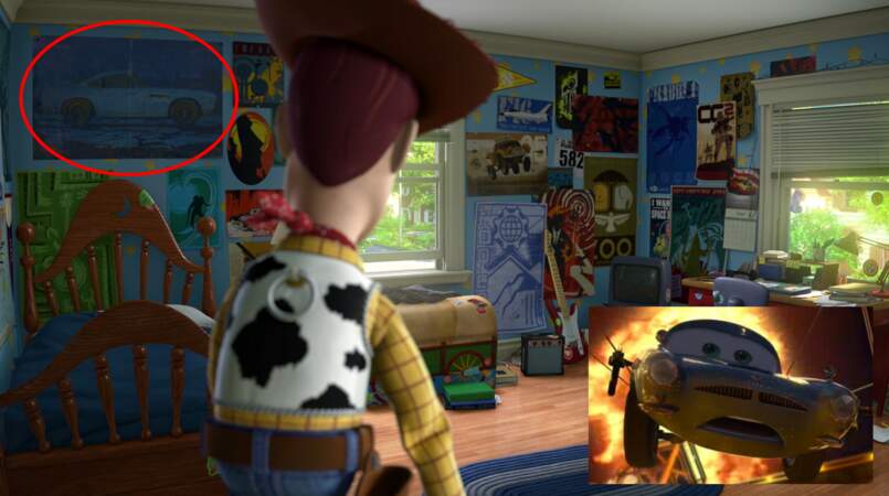 Toy Story 3 : Andy possède un poster de Finn McMissile (Cars 2) dans sa chambre d'ado