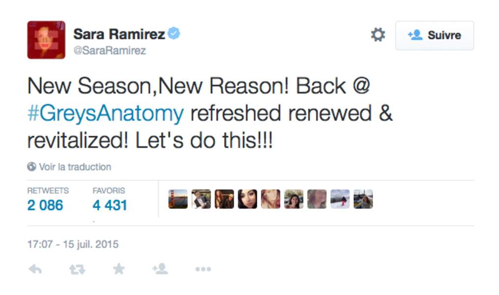 Grey's Anatomy : Sara Ramirez est dans les starting block (opératoires)...