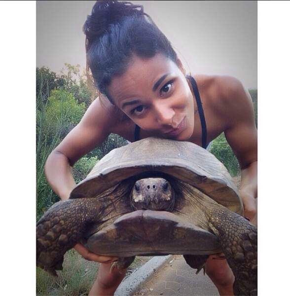 Mais Shy'm a une nouvelle amie : une charmante tortue !