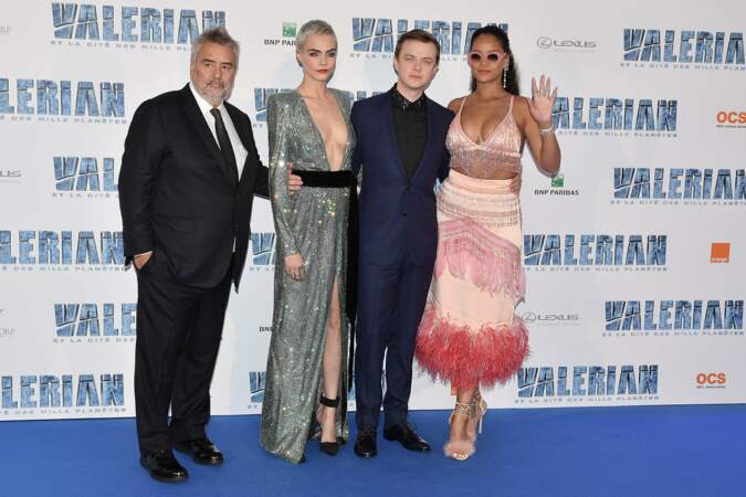 Luc Besson entouré de ses acteurs : Cara Delevingne, Dane DeHaan et Rihanna
