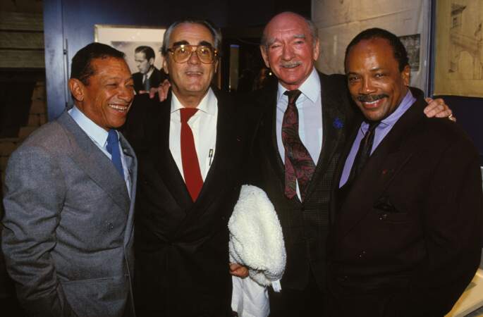 Henri Salvador, Michel Legrand, Eddie Barclay et Quincy Jones à une soirée Warner en 1991