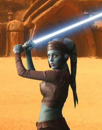 2002, Star Wars épisode 2 : Aalya Secura, femelle Twi'lek Jedi. D'apparence humaine mais de couleur bleue. 