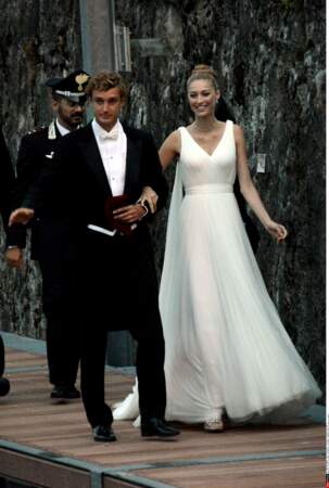 Mariage de Béatrice et Pierre Casiraghi, en robe Armani de soie et tulle d'inspiration grecque