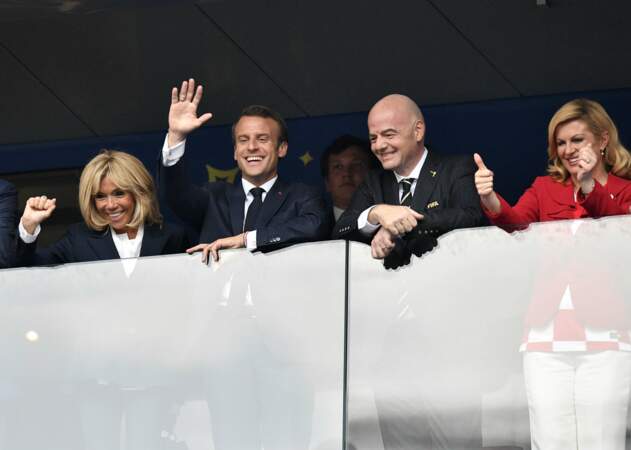 Le président Emmanuel Macron, son épouse Brigitte Macron, avec la présidente croate Kolinda Grabar-Kitarovic
