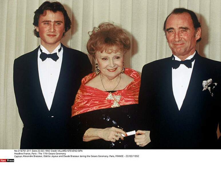 Alexandre Brasseur, Odette Joyeux et Claude Brasseur à la cérémonie des Césars en 1992