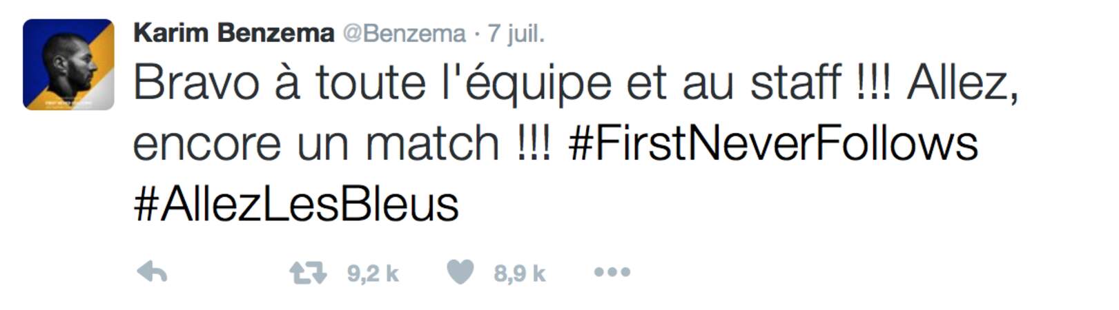 Quelle que soit sa prochaine destination, Karim Benzema n'a pas oublié d'adresser un message de soutien aux Bleus