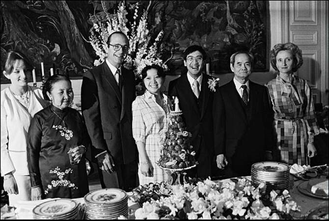 Jacques Chirac au mariage de sa fille Anh Dao Duong, à Paris, le 27 juin 1981. 