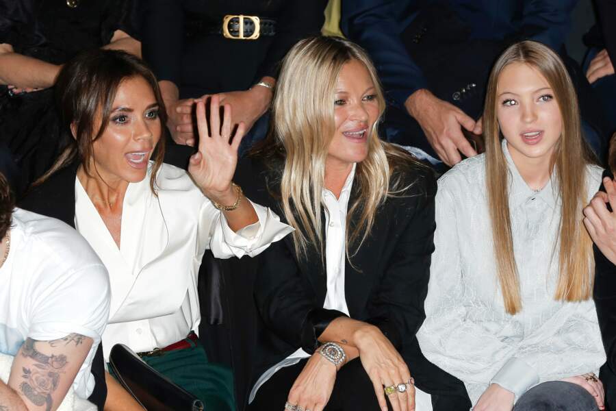 Victoria Beckham, Kate Moss et Lila Grace Moss au défilé Dior Homme