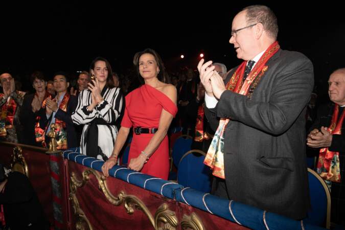 Pauline Ducruet, la princesse Stéphanie et le prince Albert II de Monaco au lancement du 44e Festival du cirque de Monaco jeudi 16 janvier 2020