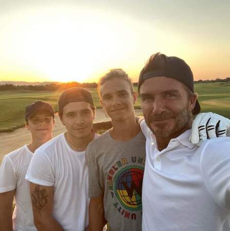 David Beckham et ses trois fils : Brooklyn, Romeo et Cruz. 