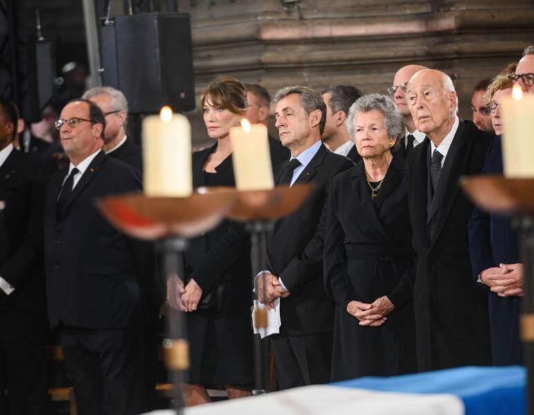 Lors des obsèques de Jacques Chirac le 30 septembre 2019, avec Anne-Aymone, Nicolas Sarkozy et François Hollande.