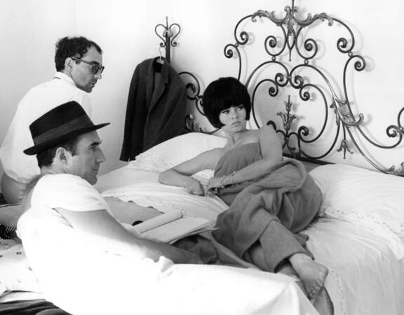 Sur le tournage du "Mépris", le second grand succès de Godard, avec Brigitte Bardot et Michel Piccoli (1963)