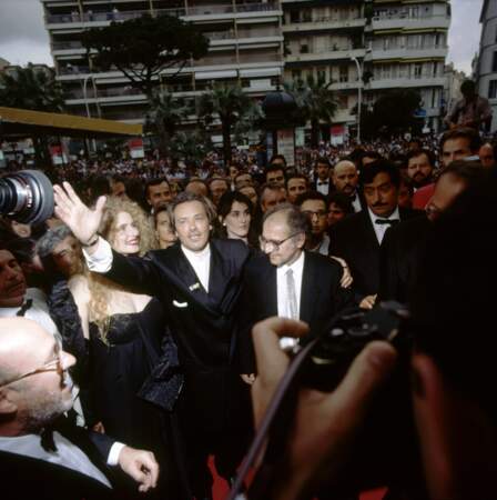 Avec Alain Delon pour la présentation du film "Nouvelle vague" à Cannes en mai 1990.